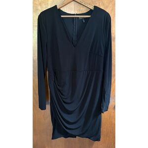 Eloquii Black Ruched Minimalist Dress Long Sleeve Work Office Sleek 14 LBD Boho